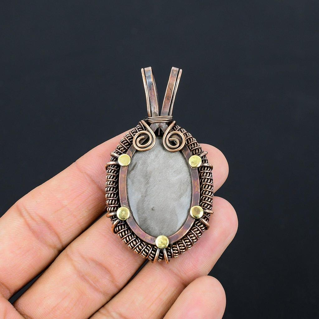 Серебряный блеск обсидиана, драгоценный камень, чистая медная проволока, обернутая подвеской ручной работы, ювелирные изделия