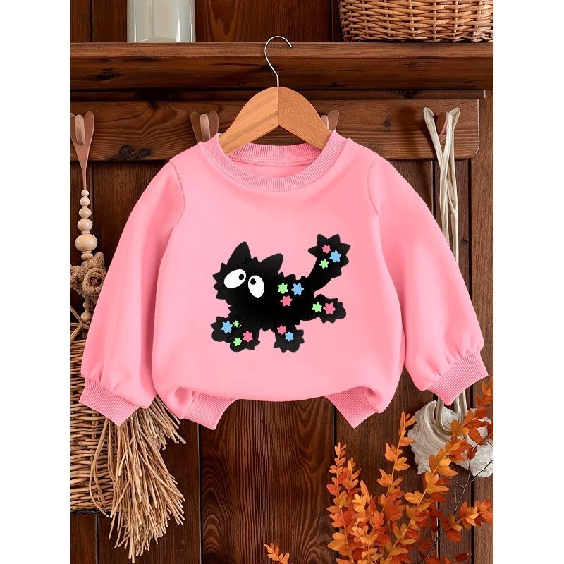 Cai Xing Black Cat Print 0-3 Years Girls' Cute Spring/Autumn Long Sleeve Round Neck Sweatshirt