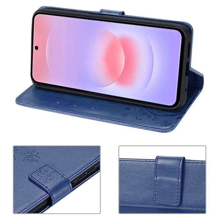 Coque pour Samsung Galaxy A37 5G, Protection Antichoc Anti-Rayures Cuir PU Bleu Marine Motif Fleur