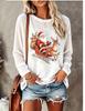 Women Long Sleeve T Shirt Santa Claus Sleigh Reindeer Snow Christmas Print Crew Neck Casual Fall Tops