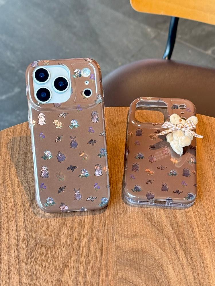 Милый чехол для телефона iPhone 17 16 15 14 11 12 13 Pro Max Plus с узором из кроликов и плюшевой подвеской-кроликом. Милый и уникальный задний чехол