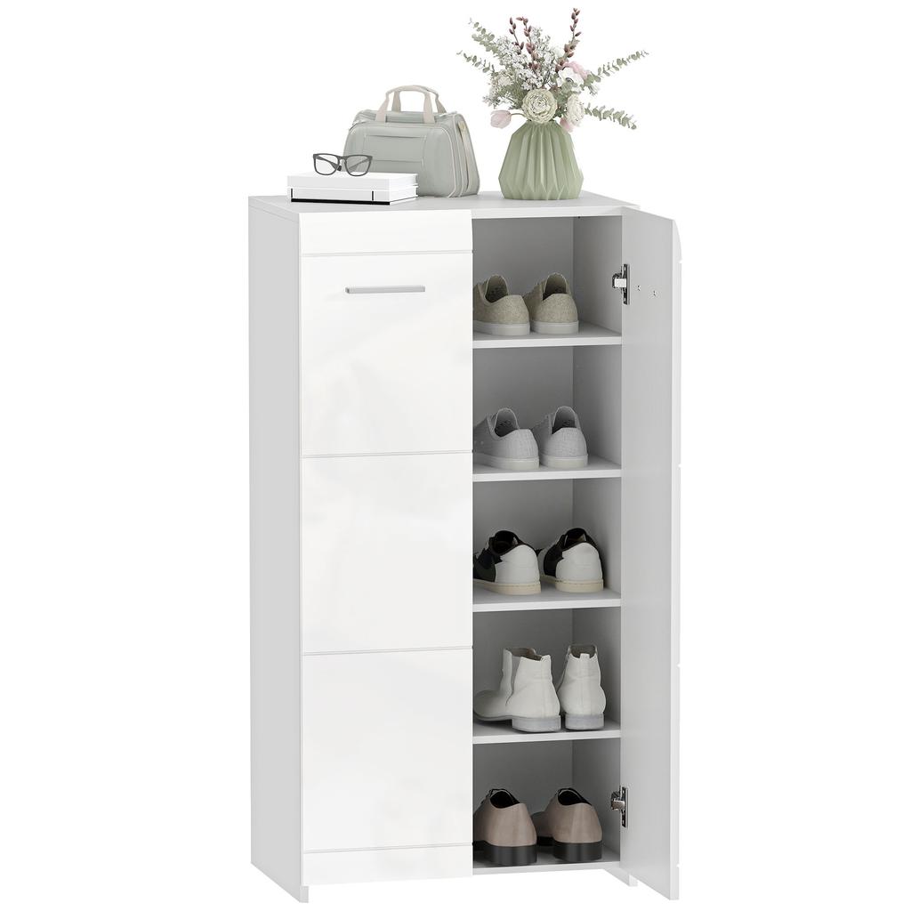 Shoe Cabinet in High Gloss, Shoe Storage with Adjustable Shelves for Hallway, Entryway, Space for 10 Pairs, White