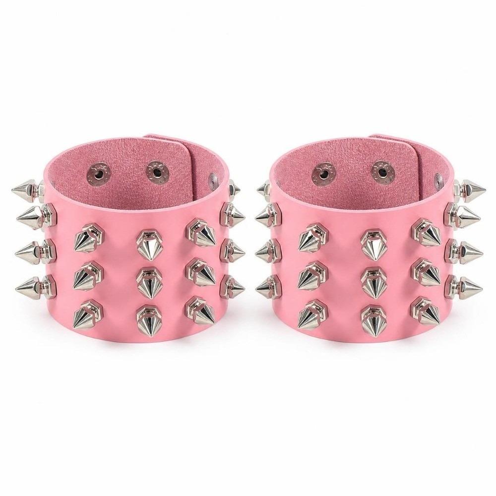 2pcs/set Adjustable Punk Goth Bracelet Wide PU Leather Bangle Leopard Wristband Harajuku