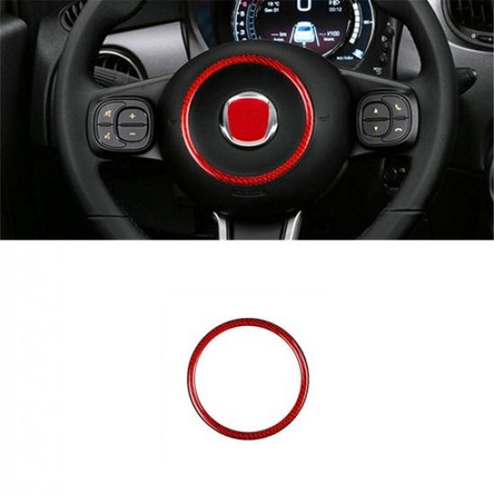 Glossy Red Carbon Fiber Car Front Steering Wheel Sticker For Fiat 500 20 21 22