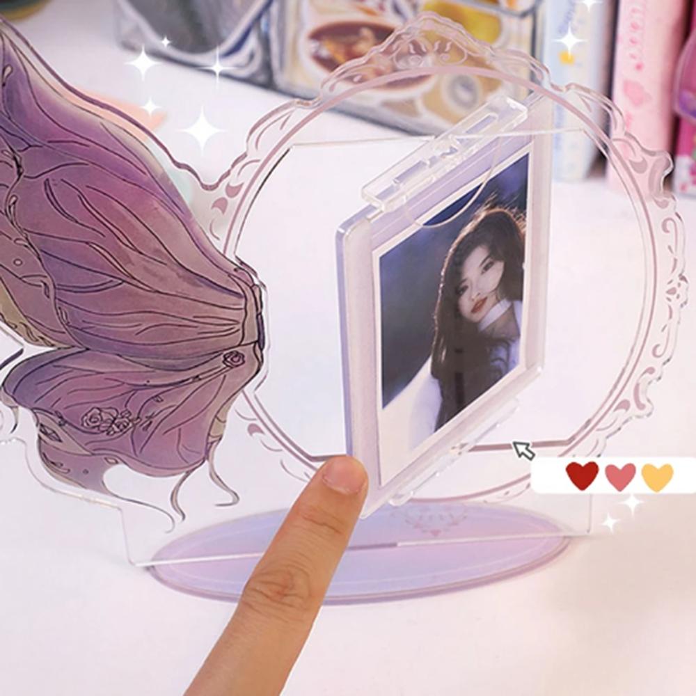 JESJELIU 3 Inch Acrylic Kpop Photocard Holder Butterfly Standing Card Holder Idol Photo Card Frame Display Case Desktop Decor