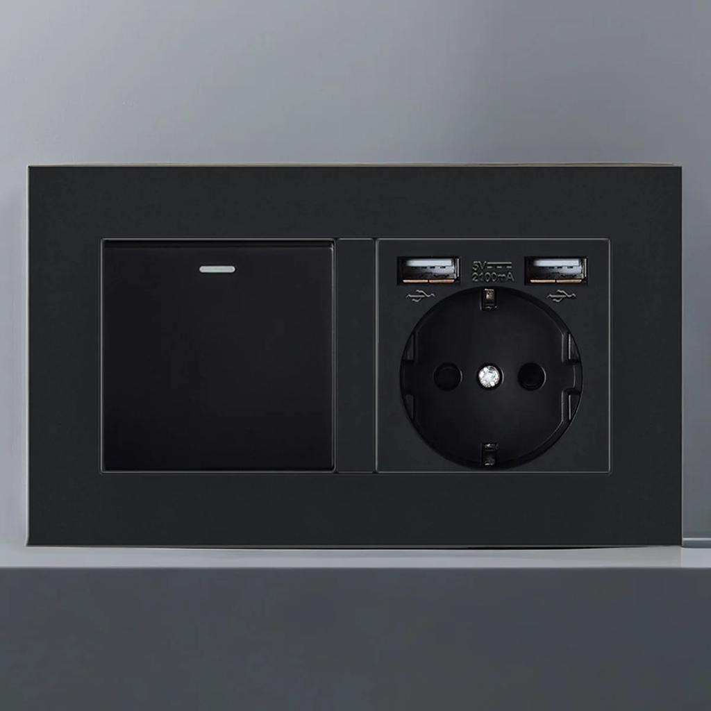 Электрическая розетка европейского немецкого русского стандарта, настенная панель розеток 16 А, европейская розетка с круглым отверстием, переменный ток 250 В, черная