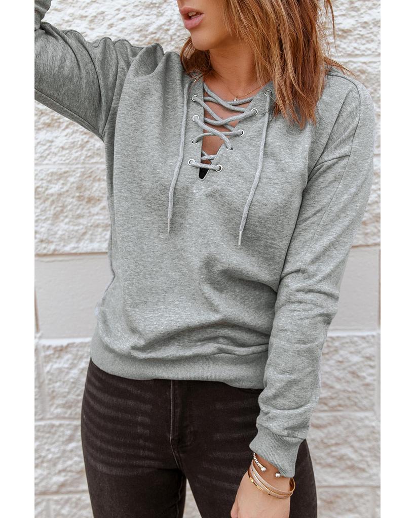 Azura Exchange Серая повседневная толстовка с капюшоном на шнуровке