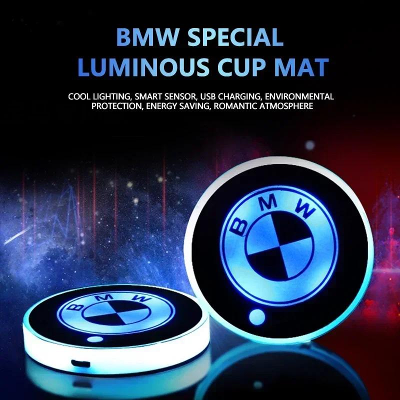 1pc Car Luminous Light Anti Slip Water coaster Mat pad For BMW M E39 E36 E60 E90 E3A4 E46 F30 F10 F20 X5 E53 E34 X1 car styling