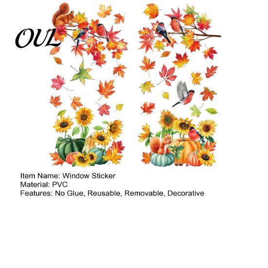Reusable Harvest Party Supplies Autumn Window Decals, Sunflower Maple Leaf Pumpkin Bird Static Cling Stickers, Scattered Pattern Decor Fall