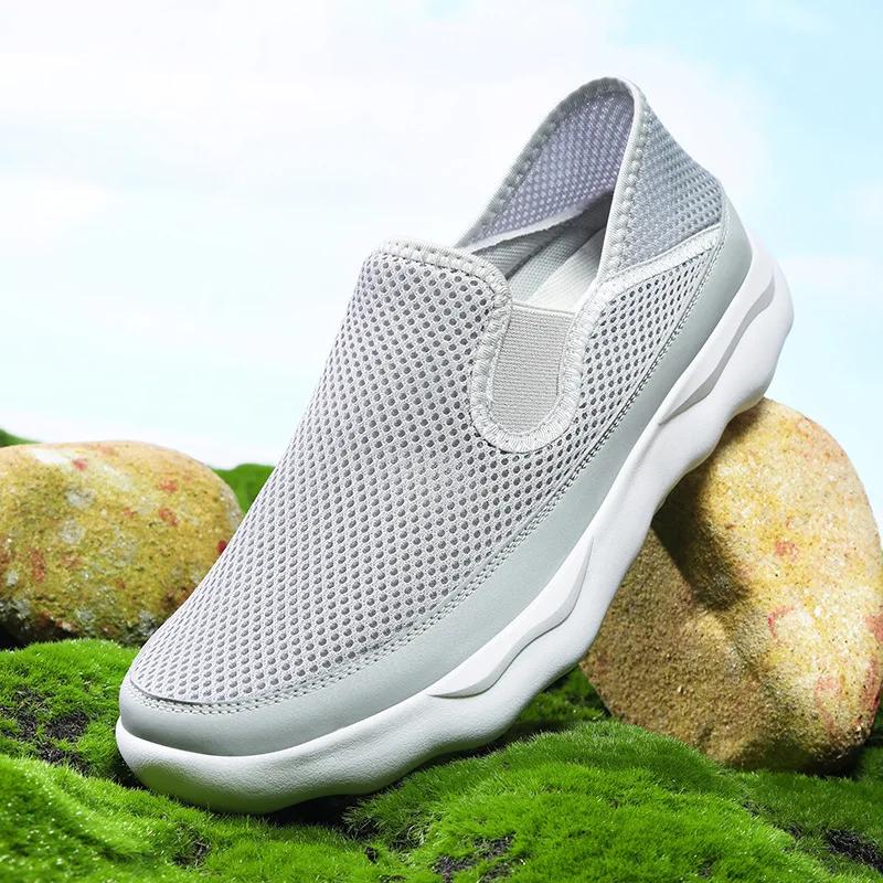 Summer Shoes Men Couple Casual Shoes Fashion Lightweight Breathable Walking Sneakers Slip-on Mens Mesh Flats Shoes Plus Size 48
