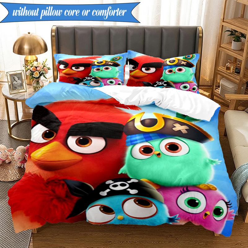 Red Birds Characters Collage 3pcs K-pop music group Bedding set,Ideal for Bedroom, Dormitory,Including Duvet Cover And 2pcs Pillowcases,Fan gifts