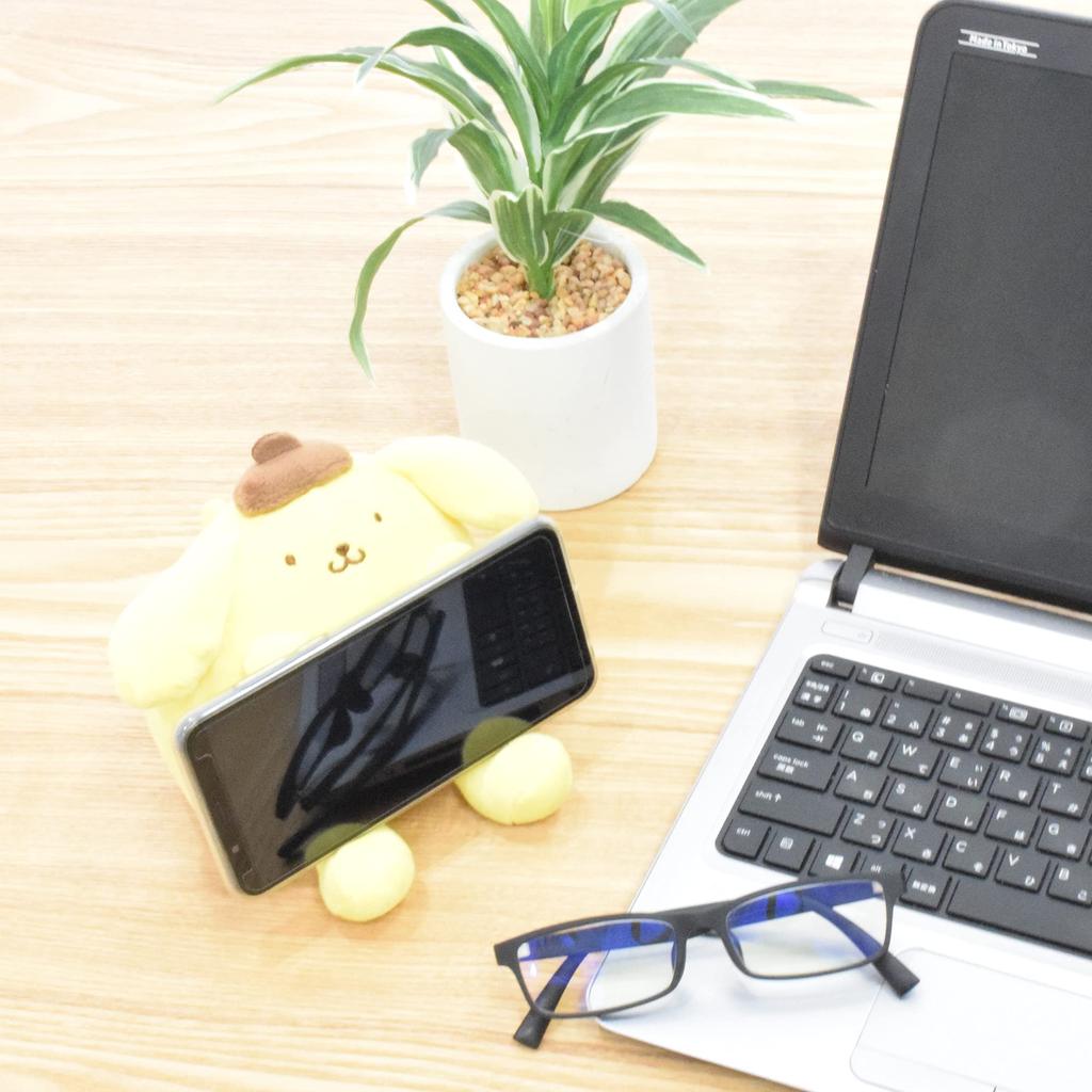 MORIPiLO Sanrio Smartphone Stand (Pom Pom Purin Multi-Pillow) Approx. 15cm, Soft to the Touch, Compatible with Vertical and Horizontal Use, Sturdy