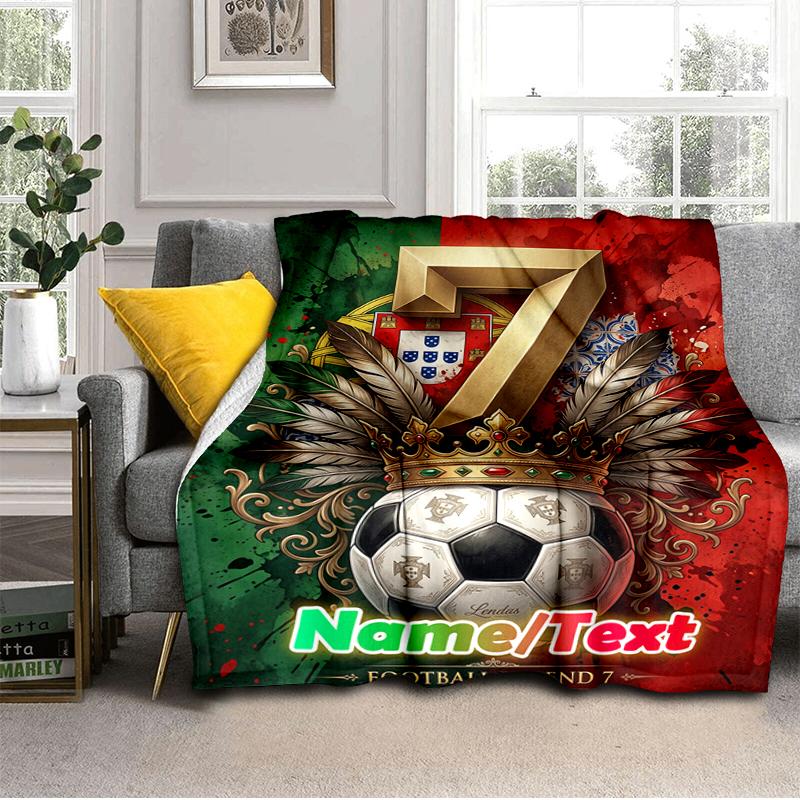1PC Custom Name Portugal Football Legend outdooor Flannel blankets Throw Blanket All-Season Throw Gift Bedspread for Couch, Bed, Camping Holiday Birth
