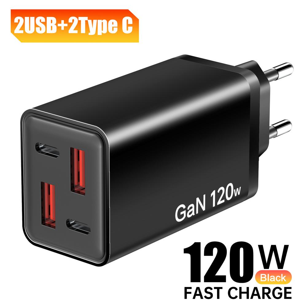 120 Вт GaN USB C Зарядное устройство с несколькими портами Быстрая зарядка Адаптер для зарядки телефона PD QC3.0 Для iPhone 16 Samsung Xiaomi Huawei Настенное зарядное устройство