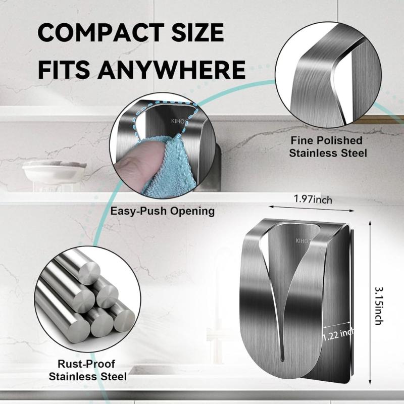 5Pcs Stainless Steel Towel Hook Simple Installation Strong Magnet Kitchen Towel Hanger for Small Spaces