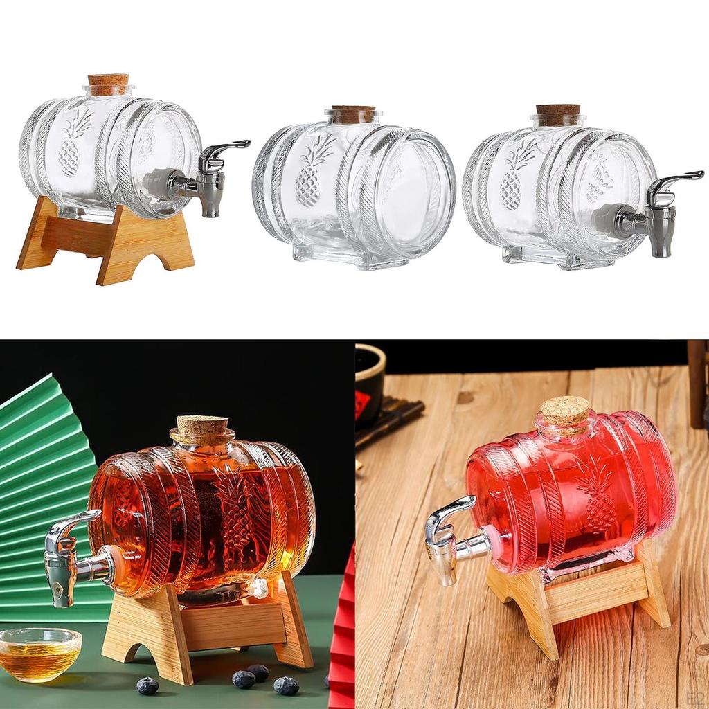 // Barrel with 1000ml Hand Blown Glass Carafe Bottles Schnapps