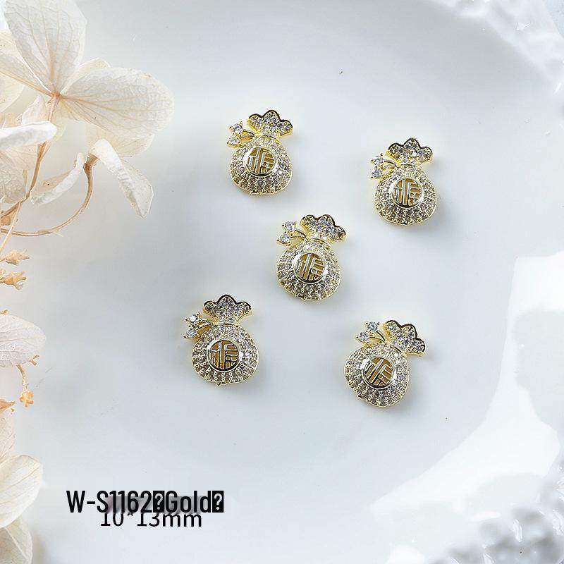 Новогодний маникюр: Роскошный подвеска-мешочек с цирконием и золотой инкрустацией из страз, носимые аксессуары для ногтей