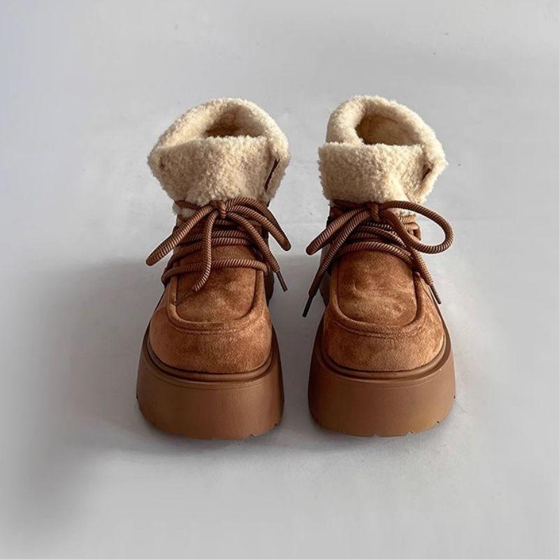 Меховые интегрированные простые зимние ботинки женские 2025 зима новые бархатные с высокой платформой интернет-знаменитость теплые универсальные хлопковые туфли