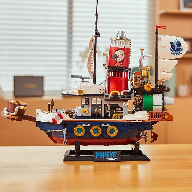 New Popeye Treasure Hunt Ship Building Blocks Cartoon Movie Character Collection Assembling Model Toy Ornaments Collect Gifts
