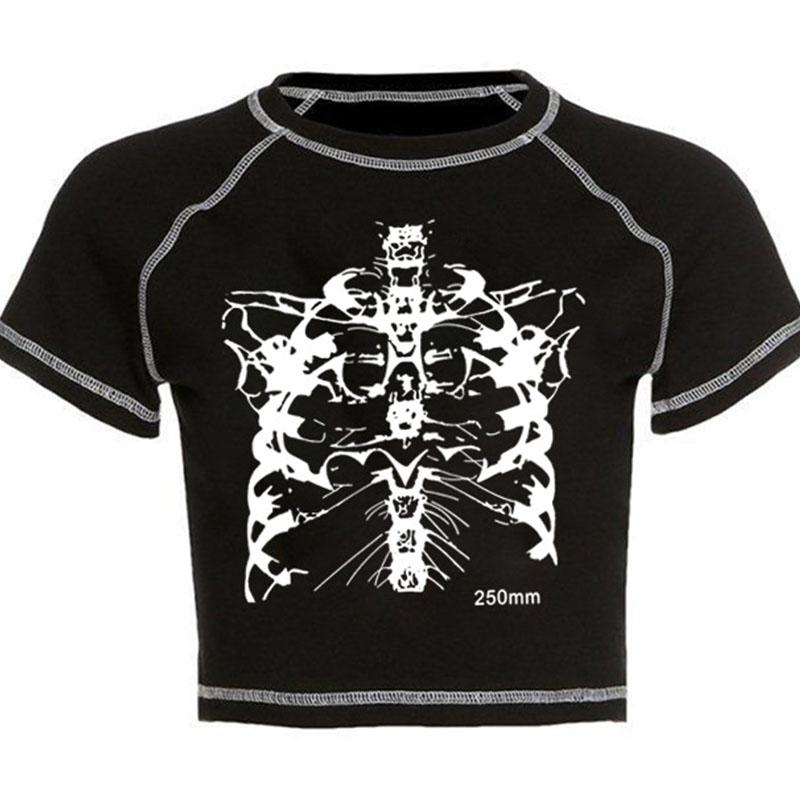 Y2K Black Sweet Girl Slim Skull Print Fun Vintage Graphic Clothes Crop Top E-girl