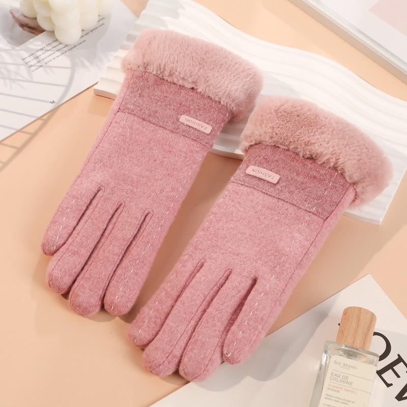 Warm Gloves Women's Wool Driving Cold-proof Piled Thickened Outdoor Windproof Riding Winter Gloves