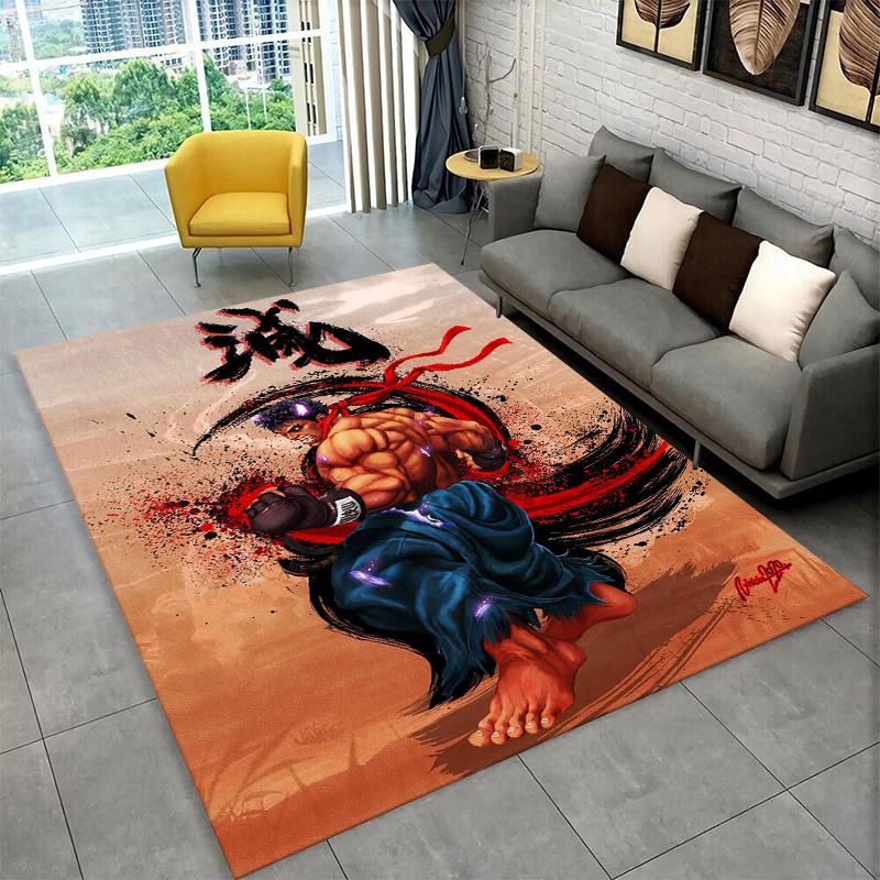 Retro Street Fighter Games Cartoon Carpet Rug for Bedroom Living Room Sofa Playroom Doormat Home Decor,Kid Area Rug Non-slip