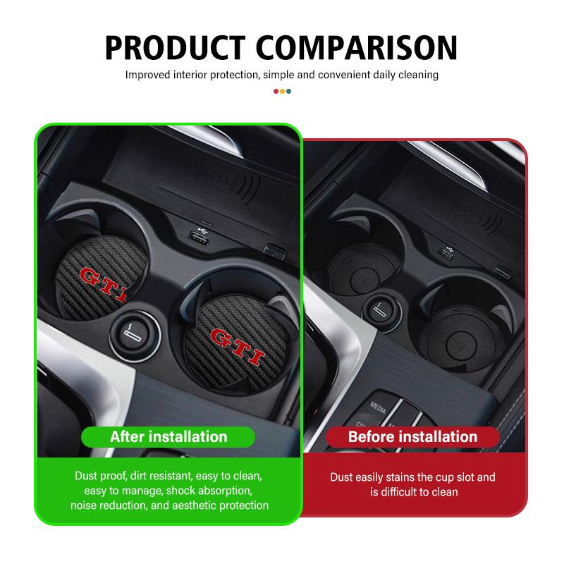 2026 Hot For VOLKSWAGEN VW 2pcs Car Water Cup Holder Mat Anti Slip Insert Coasters Pads For Volkswagen Golf 4 5 6 7 GTI Tiguan P