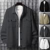 Мужское пальто с лацканами, длинный рукав, однотонная куртка с небольшим квадратным украшением, свободный крой, однобортная верхняя одежда