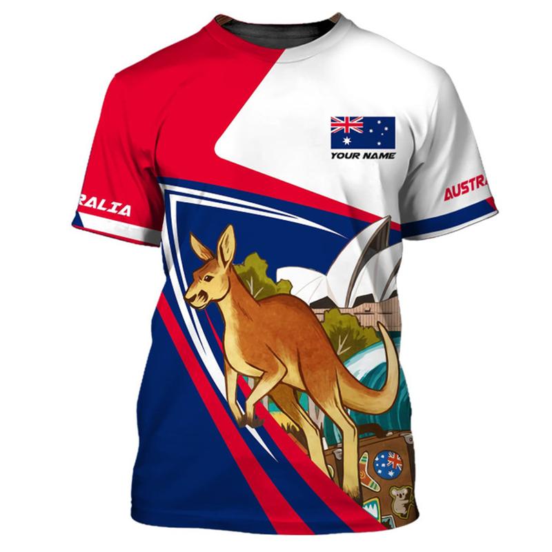 Футболка с индивидуальным именем и картой Австралии для мужчин и женщин, летняя, повседневная, с коротким рукавом, футболка с австралийским животным, детские топы