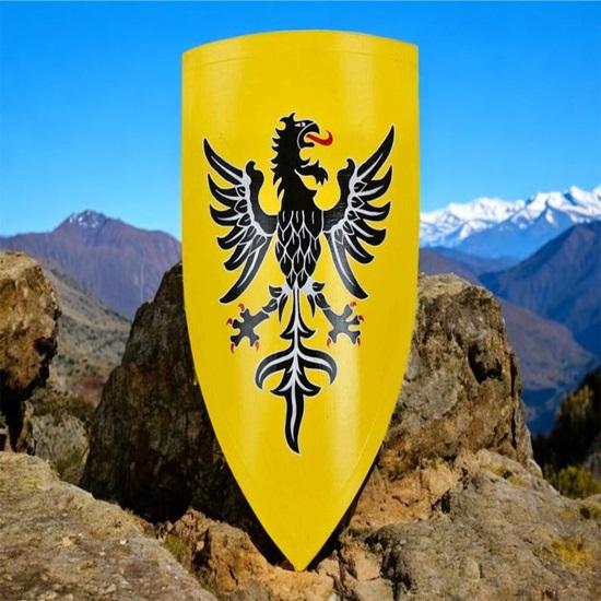 Средневековый германский щит с орлом Желтый Черный Рыцарский щит Ручной работы Стальной Металлический Щит Ручной работы