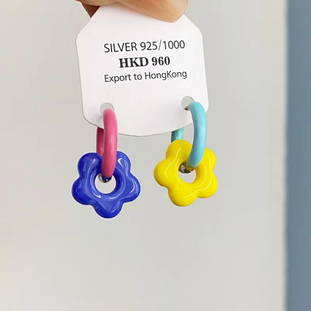 1pair Dopamine Flower Earrings Gold Color Circle Hoop Earrings Sweet Fashion Jewelry Gift
