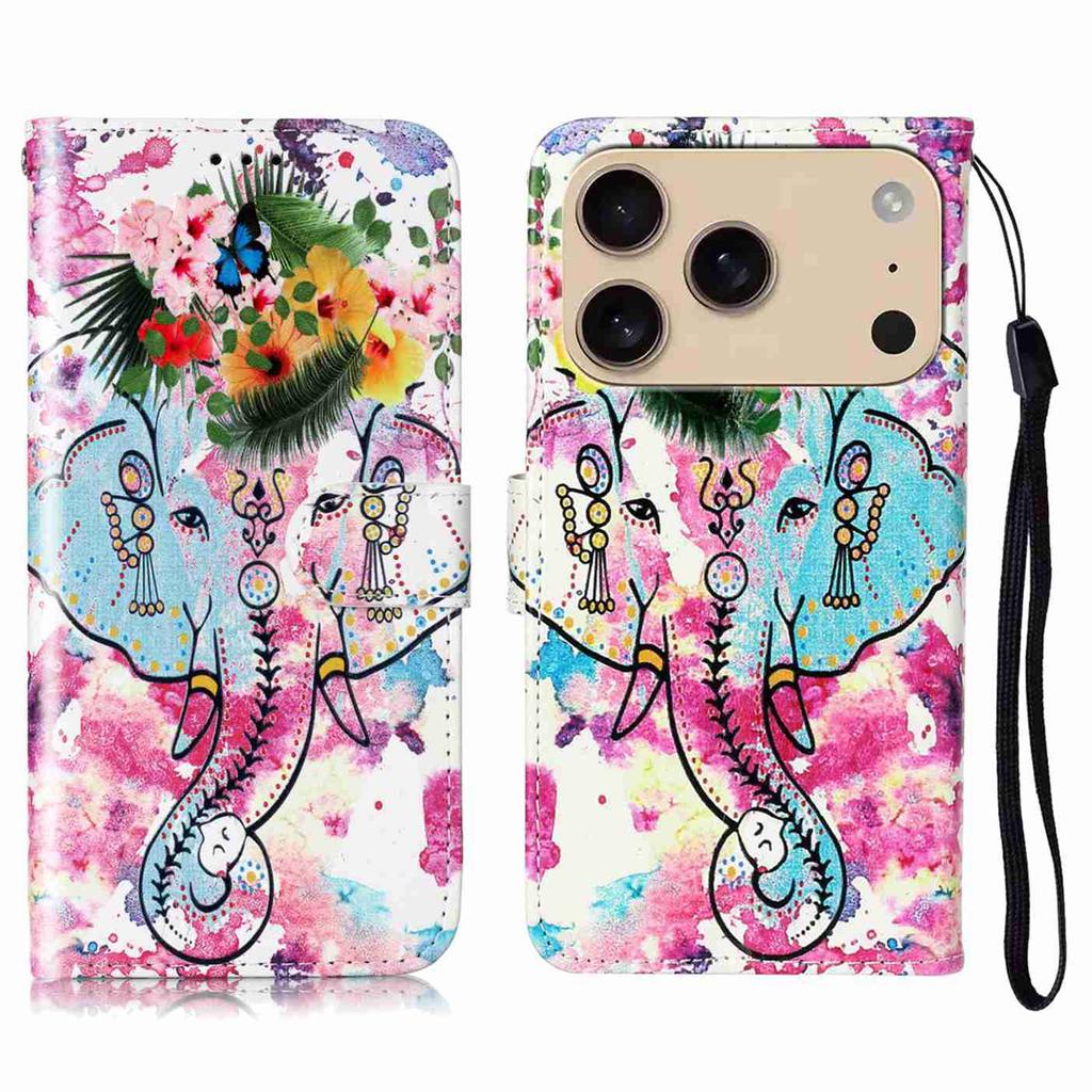 For iPhone 17 Pro Case Pattern Leather Wallet Phone Cover with Strap