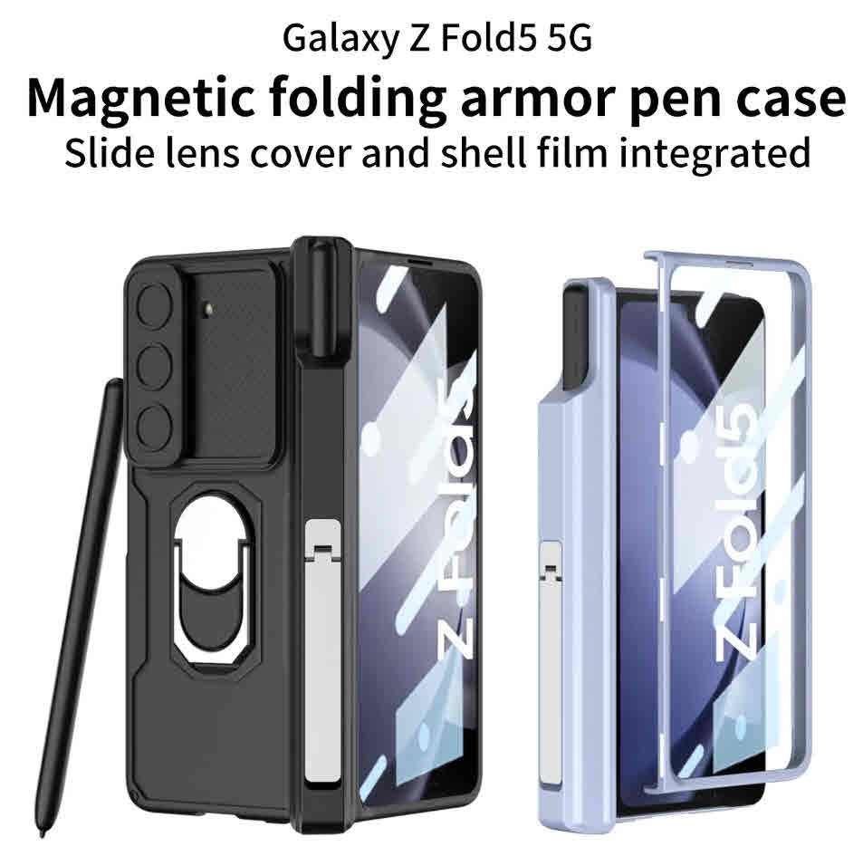 Full Cover Anti-Drop Flip Case With Front Glass for Samsung Z Fold 5 Stand and Pen Slot Fall Protection Phone Case for Mobile