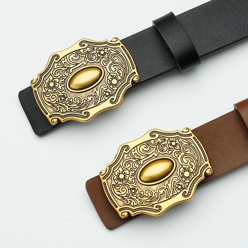 Ретро женский ремень из коровьей кожи с перфорацией, коричневый черный ремень для брюк, натуральная кожа, гладкая пластинчатая пряжка