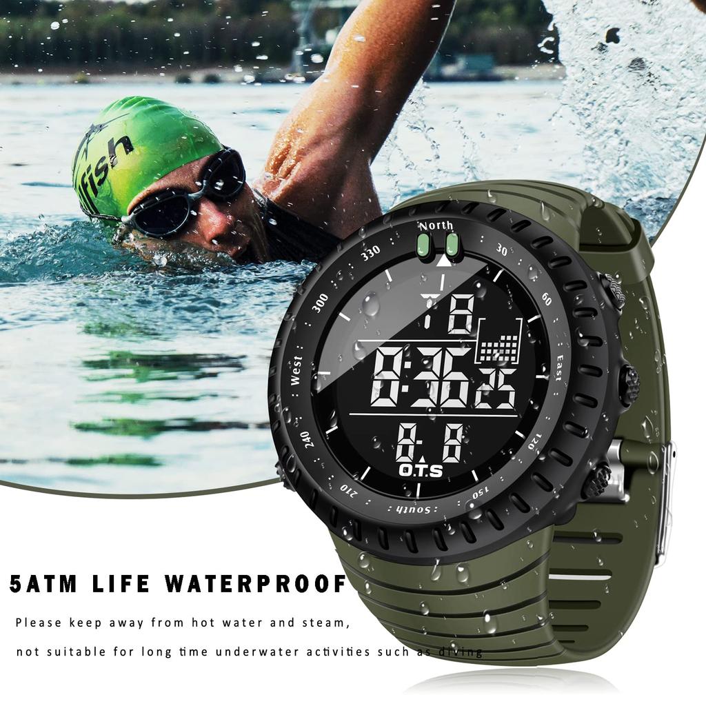 PALADA Digital Sports Watch Waterproof Tactical Watch with LED Backlight for Army Sports Men's Men, Green,