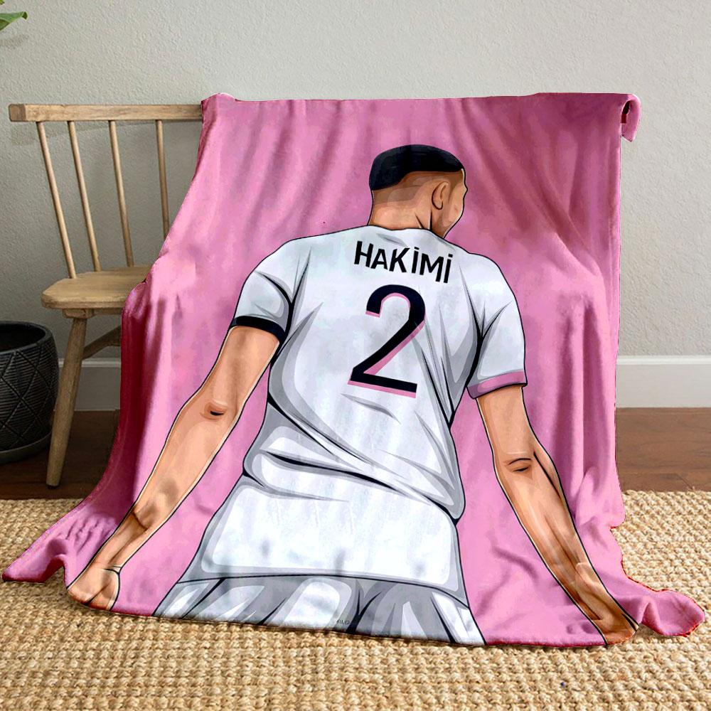 White jersey with "Hakimi" and number 2, set against a pink background. for all seasons blanket lunch break throw gift