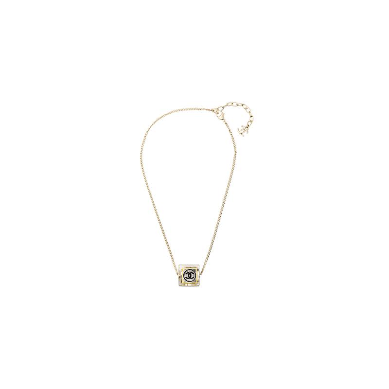 Chanel Металлическое Ожерелье с Подвеской Классическое Двойное C из Страз Золотое Женское