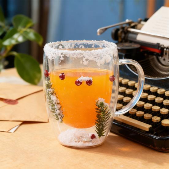 Кружка стеклянная с двойными стенками 350 мл термостойкая чашка для кофе, чая, с цветочным рисунком, изолированная чашка для горячих и холодных напитков, для капучино, латте, эспрессо, сока