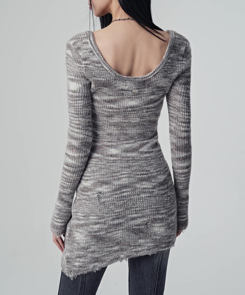 AVANDRESS Multi Damage Scoop Long Knit_2Colors