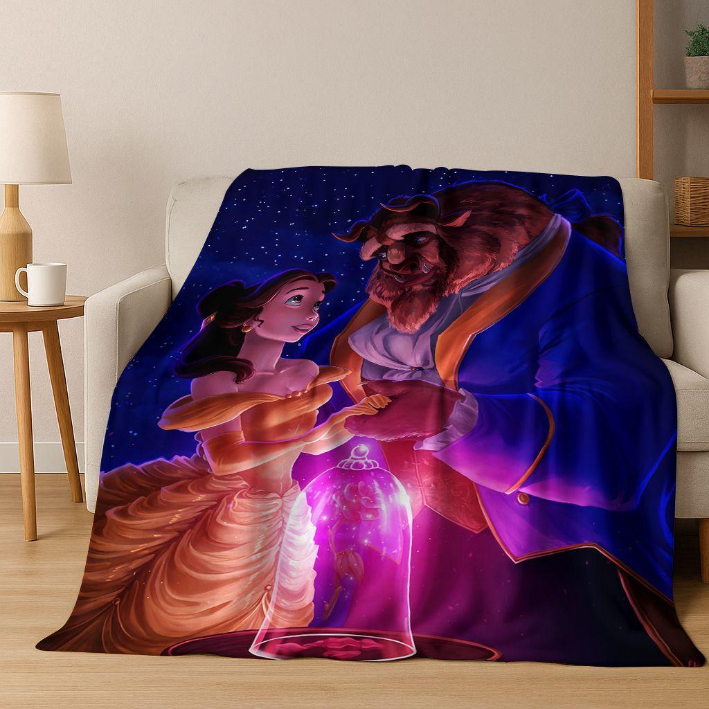 3D Beauty and The Beast Lovely Cartoon Flannel Blanket,Warm and Cozy Soft Throw Blanket for Home Bedroom Bed Sofa Cover Gift Kid