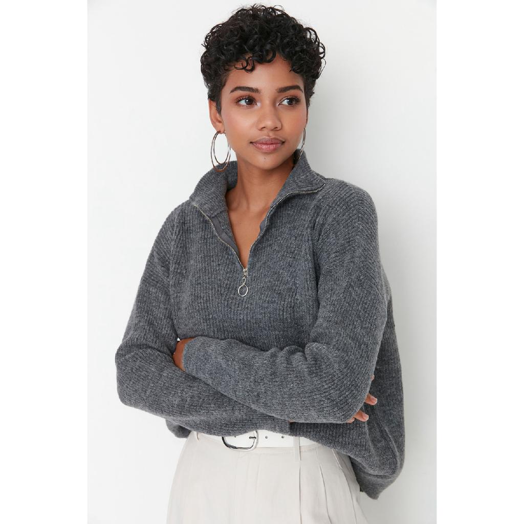 Мягкий текстурированный трикотаж антрацитового цвета на молнии Twoaw20xs0009