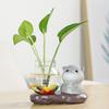 Animal Figurine with Vase Tea Table Mini Flower Vase Ceramic Deer Cat with Glass Hydroponic Planter for Home Bedroom Living Room Decor