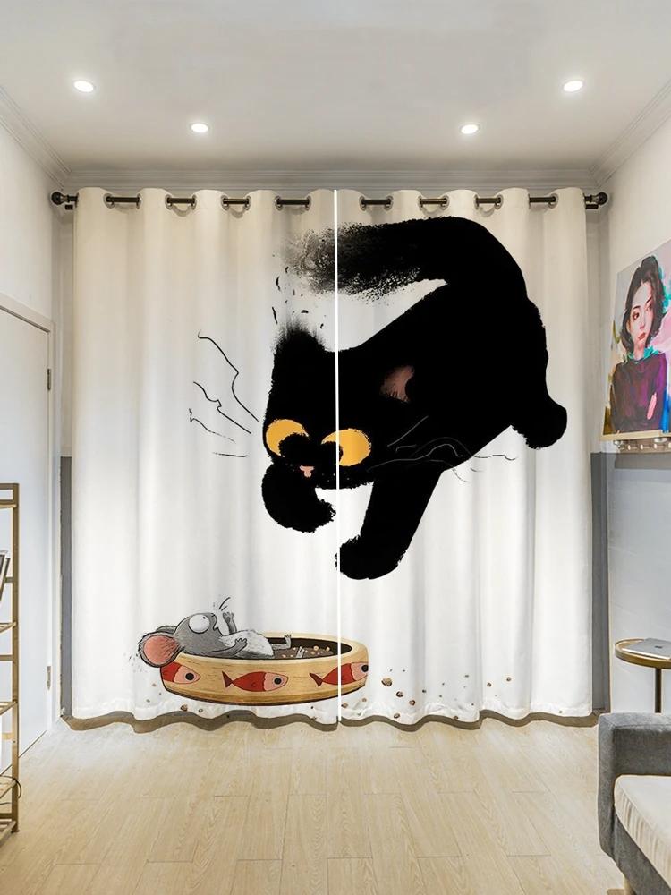 INS-style Illustration Cat Series High Shading Curtains Различные узоры иллюстраций Плотная затемняющая драпировка Различные узоры