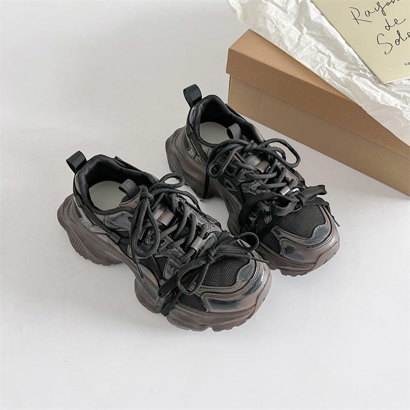 Gray Retro Feet Show Small Platform Dad Shoes Women's 2025 New Spring and Autumn Versatile Height Increase Casual Sports Shoes