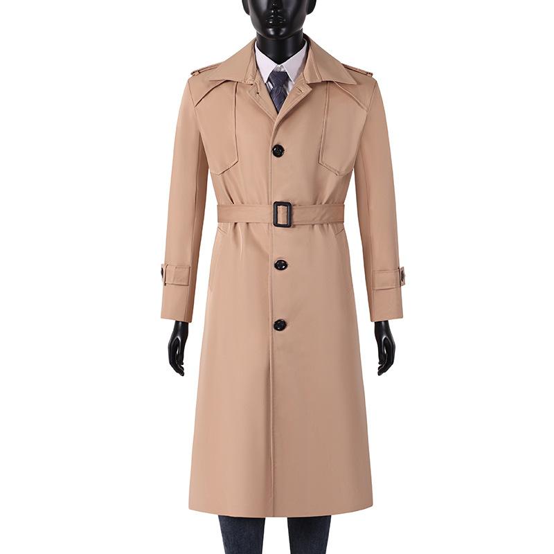 Мужской деловой длинный плащ, весна-осень-зима, однобортная британская ветровка, пальто для молодых мужчин