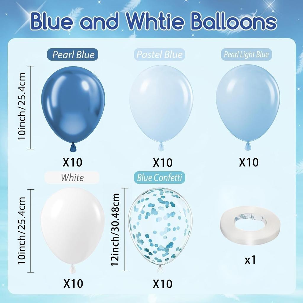 50 Pcs Blue and White Balloons 10/12 Inch with Blue Sequin White Balloons for Wedding and Birthday Party Decor