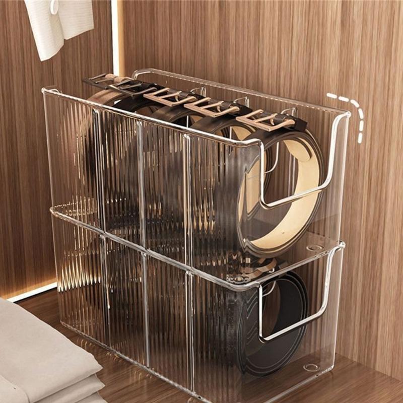 Clear Organiser Box For Neckties Belts Jewelry Multi Compartment PET Storage Case Home Organization Tool