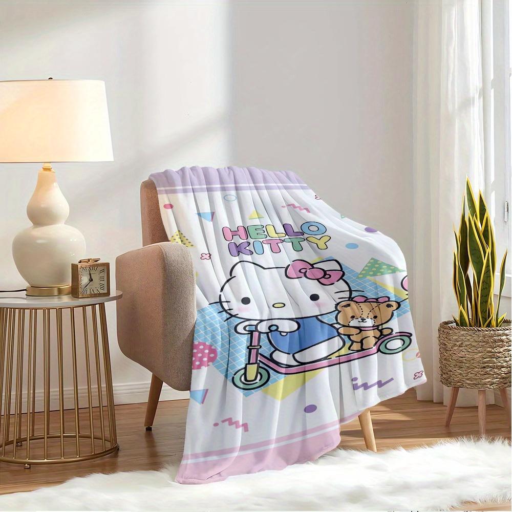 1pc Hello Kitty Cute Cartoon Flannel Blanket - Home Decor for All Seasons, Soft, Comfortable, Machine Washable, Gift for Everyone, Suitable
