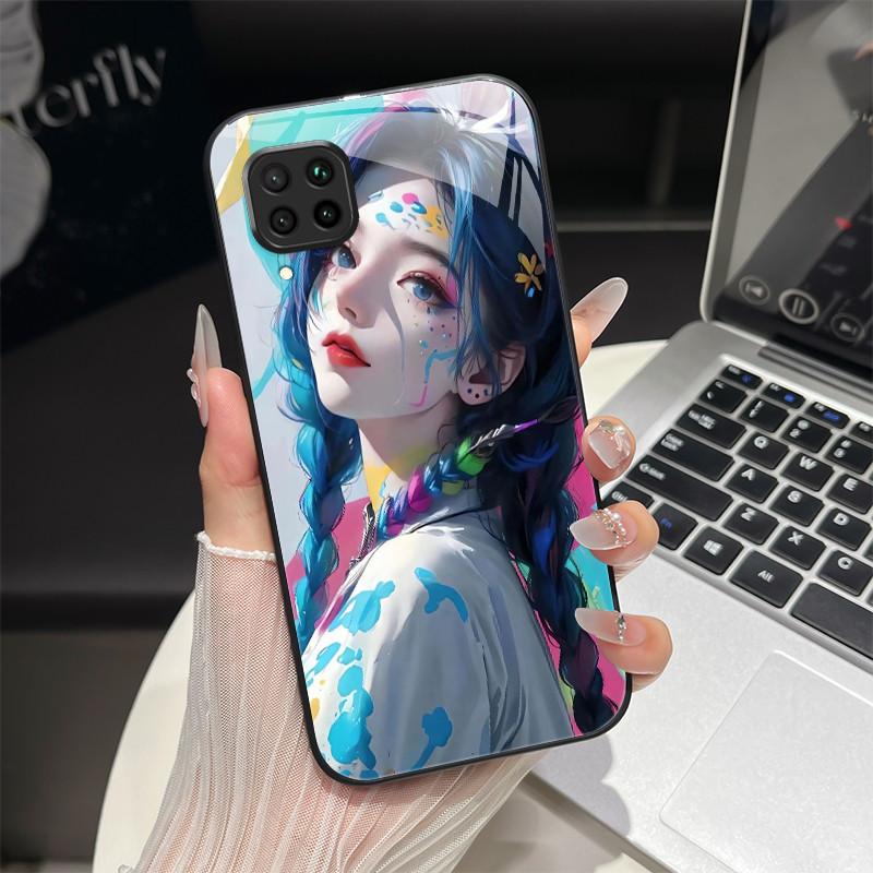 For Huawei P40 Lite Phone Case JNY-LX2 JNY-LX1 Trendy Fantasy Design Tempered Glass Bumper For Huawei Nova 7i 6 SE Back Coversse
