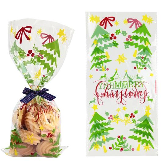 50 шт. Рождественские пакеты для выпечки, прозрачные, с мультяшной печатью, для упаковки печенья, с рождественским принтом, пакеты для хлеба для пекарни